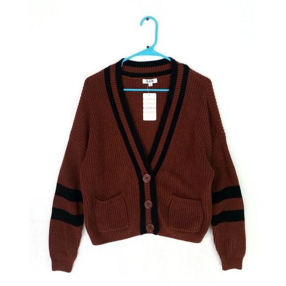 525 America Black Cable Knit Sweater Cardigan Brown Black Button Front Size XS - Picture 1 of 7